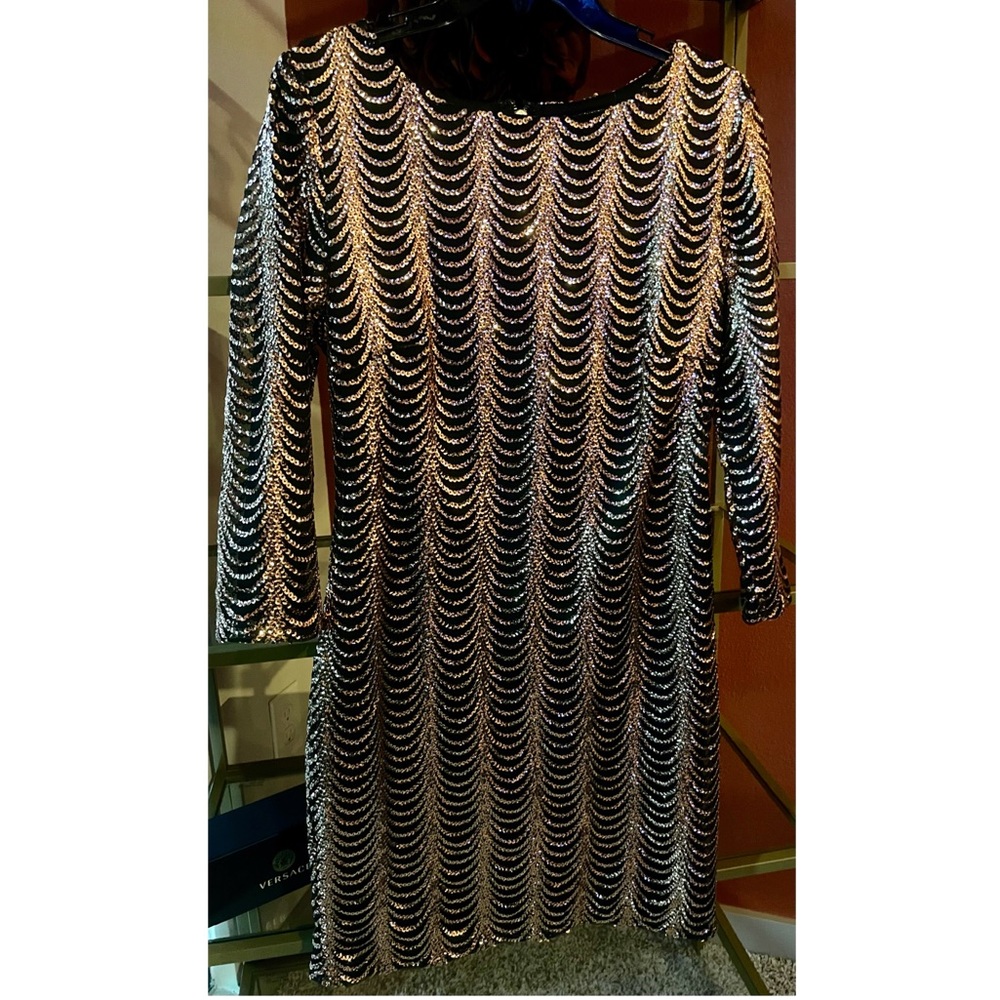 NWT - Charlotte Russe Sequin Mini Cocktail Dress – Black & Gold, Bodycon, Size M - Picture 1 of 4